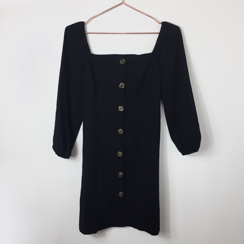 "Tea Time" Black Buttoned Mini Dress - Picture 3 of 7